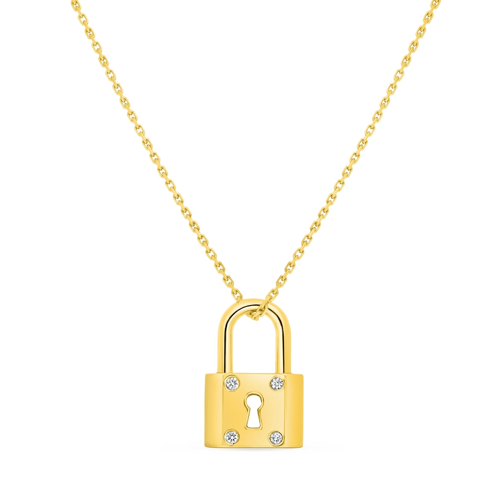 YELLOW GOLD DIAMOND PADLOCK NECKLACE