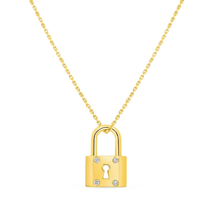 YELLOW GOLD DIAMOND PADLOCK NECKLACE