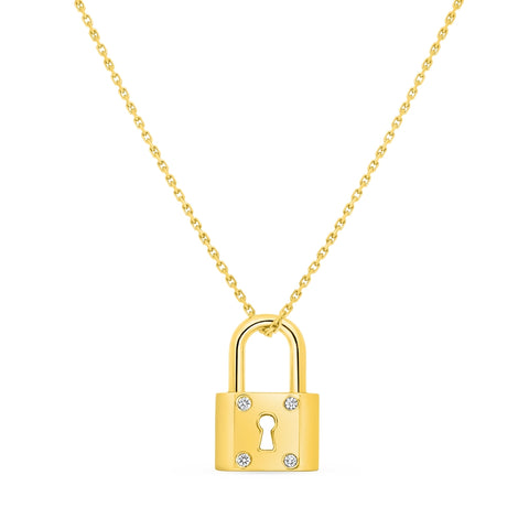 YELLOW GOLD DIAMOND PADLOCK NECKLACE