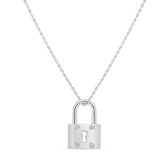 WHITE GOLD DIAMOND PADLOCK NECKLACE
